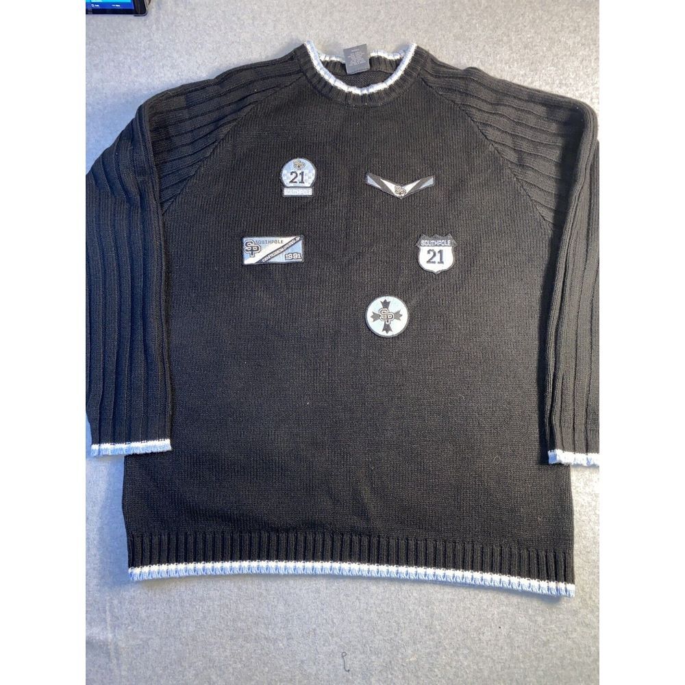 Southpole Mens‎ Black / Blue Block Color Pullover Sweater Size Large